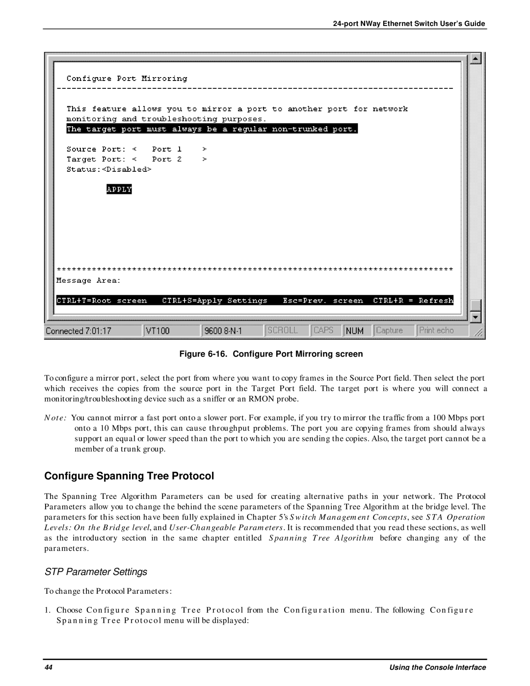 D-Link DES-3225G manual Configure Spanning Tree Protocol, STP Parameter Settings 