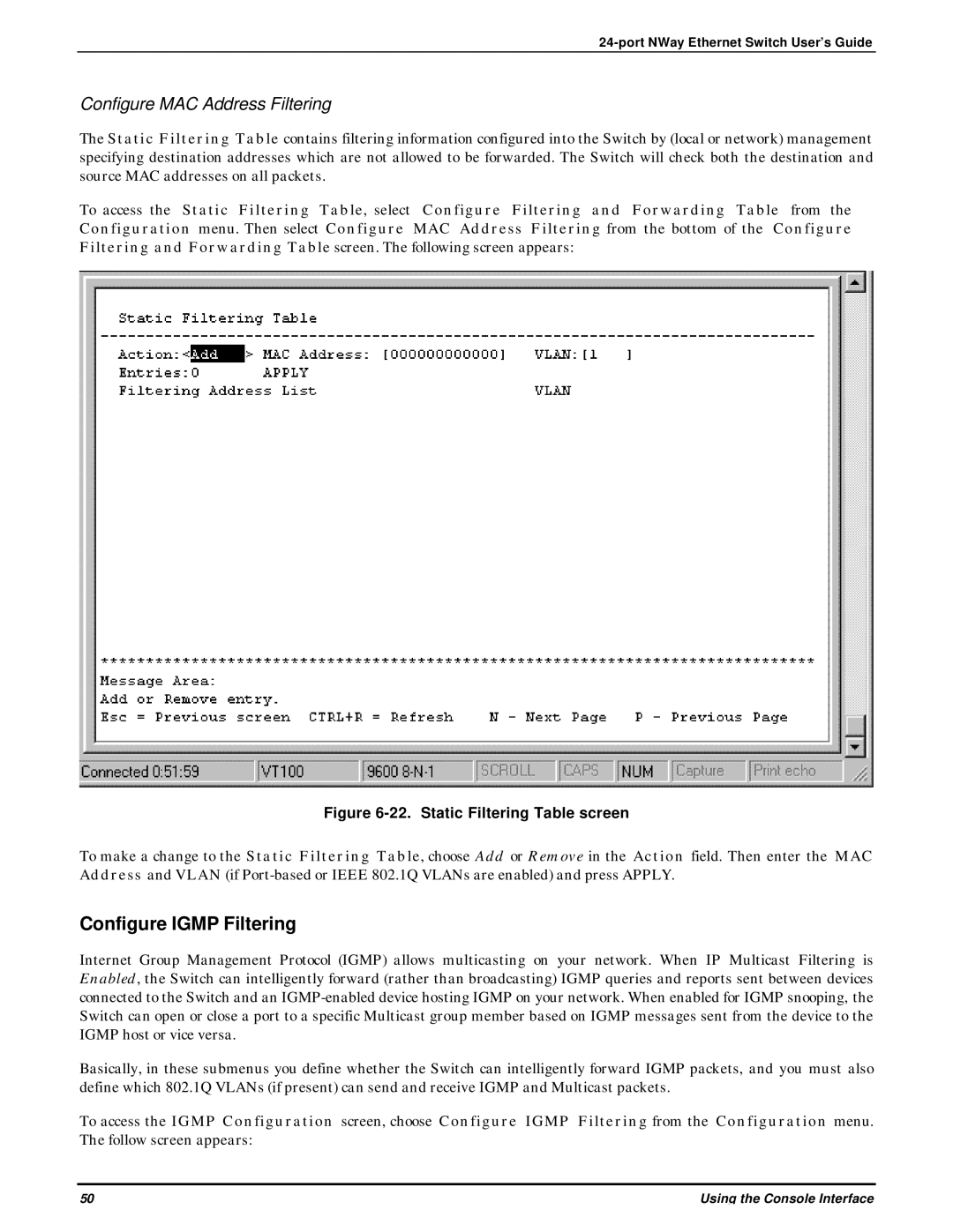 D-Link DES-3225G manual Configure Igmp Filtering, Configure MAC Address Filtering 