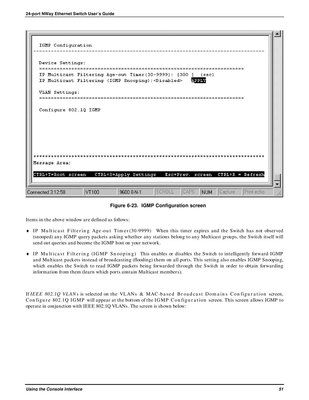 D-Link DES-3225G manual Igmp Configuration screen 