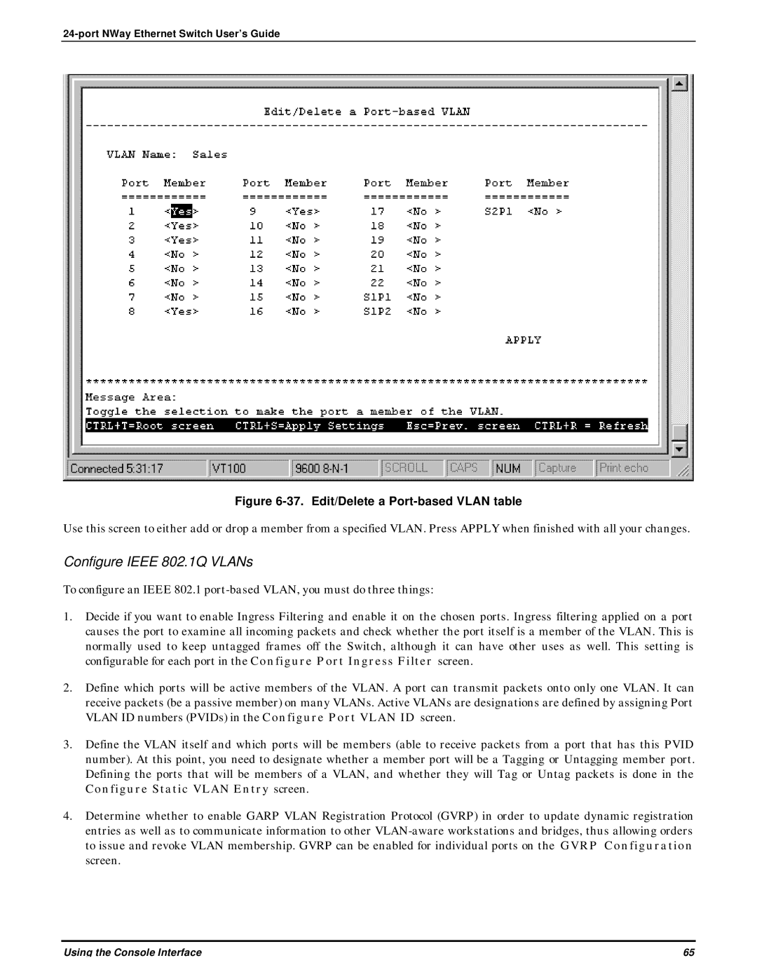 D-Link DES-3225G manual Configure Ieee 802.1Q VLANs, Edit/Delete a Port-based Vlan table 