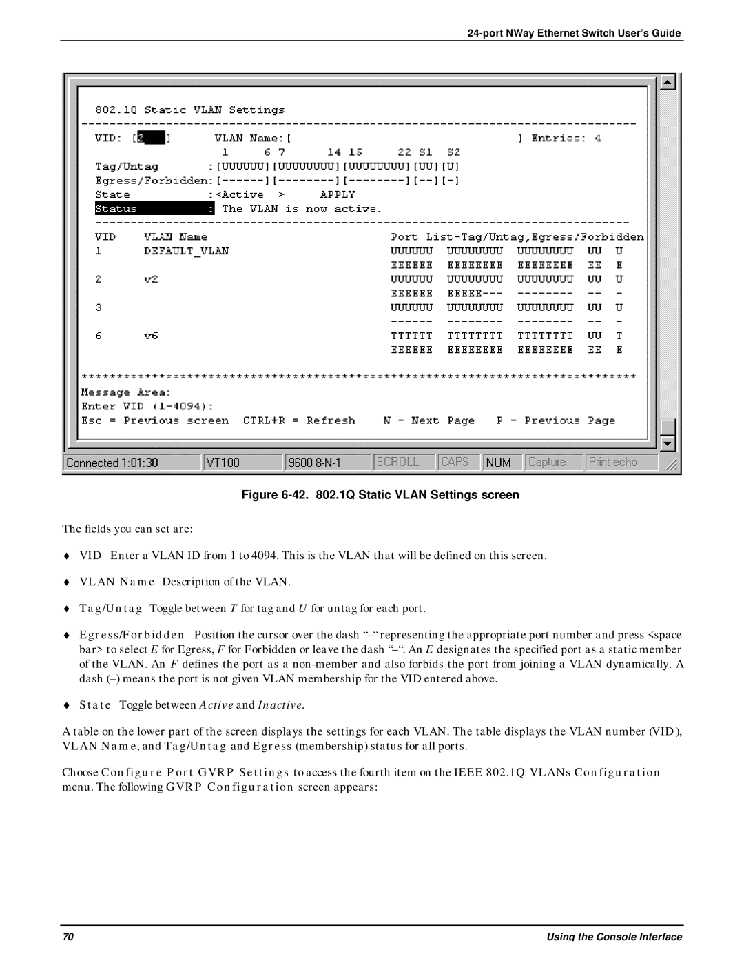 D-Link DES-3225G manual 42 .1Q Static Vlan Settings screen 