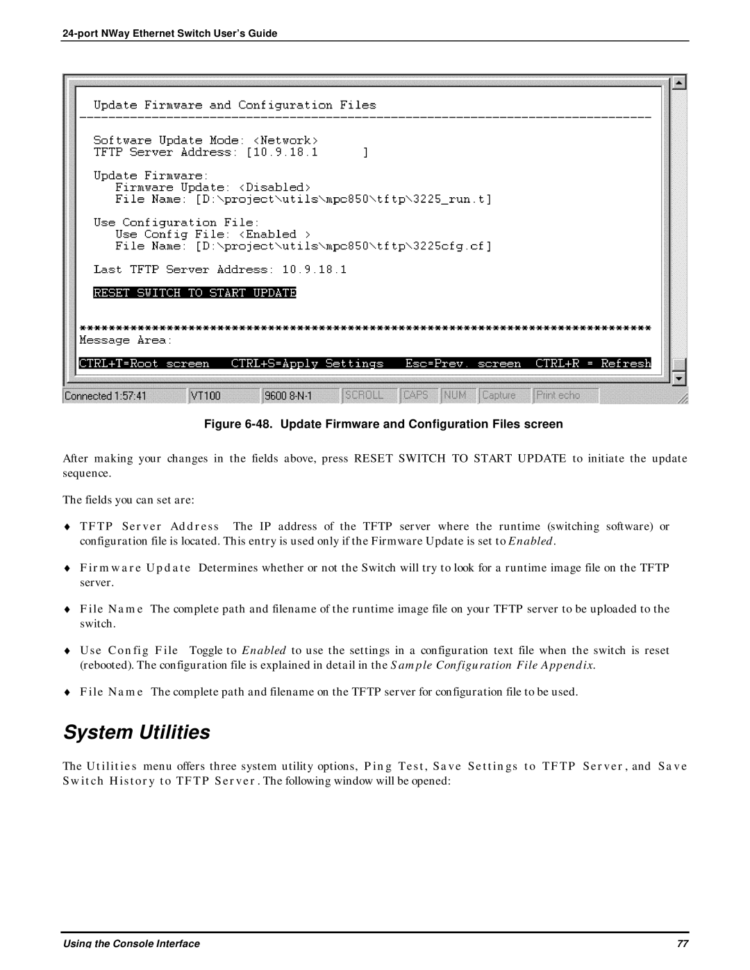 D-Link DES-3225G manual System Utilities, Update Firmware and Configuration Files screen 