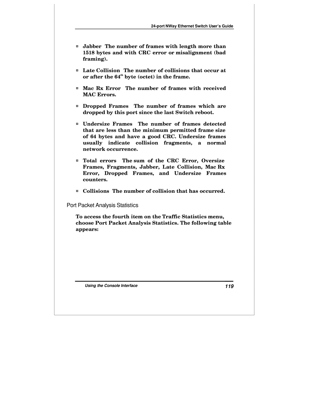 D-Link DES-3225GF manual Port Packet Analysis Statistics, 119 