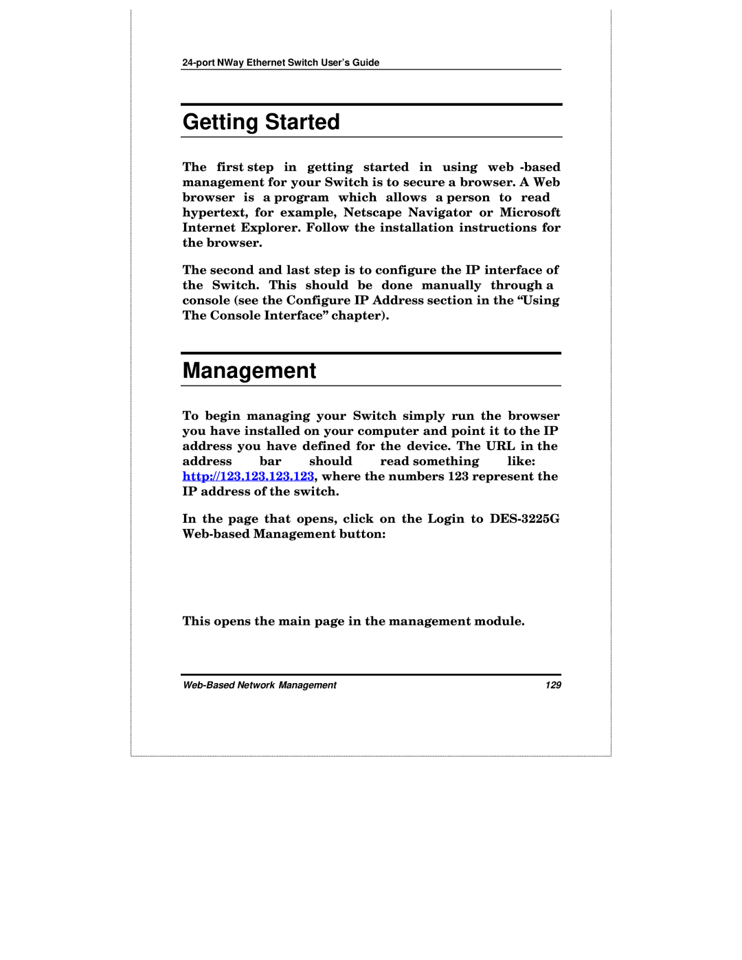 D-Link DES-3225GF manual Getting Started, Management 