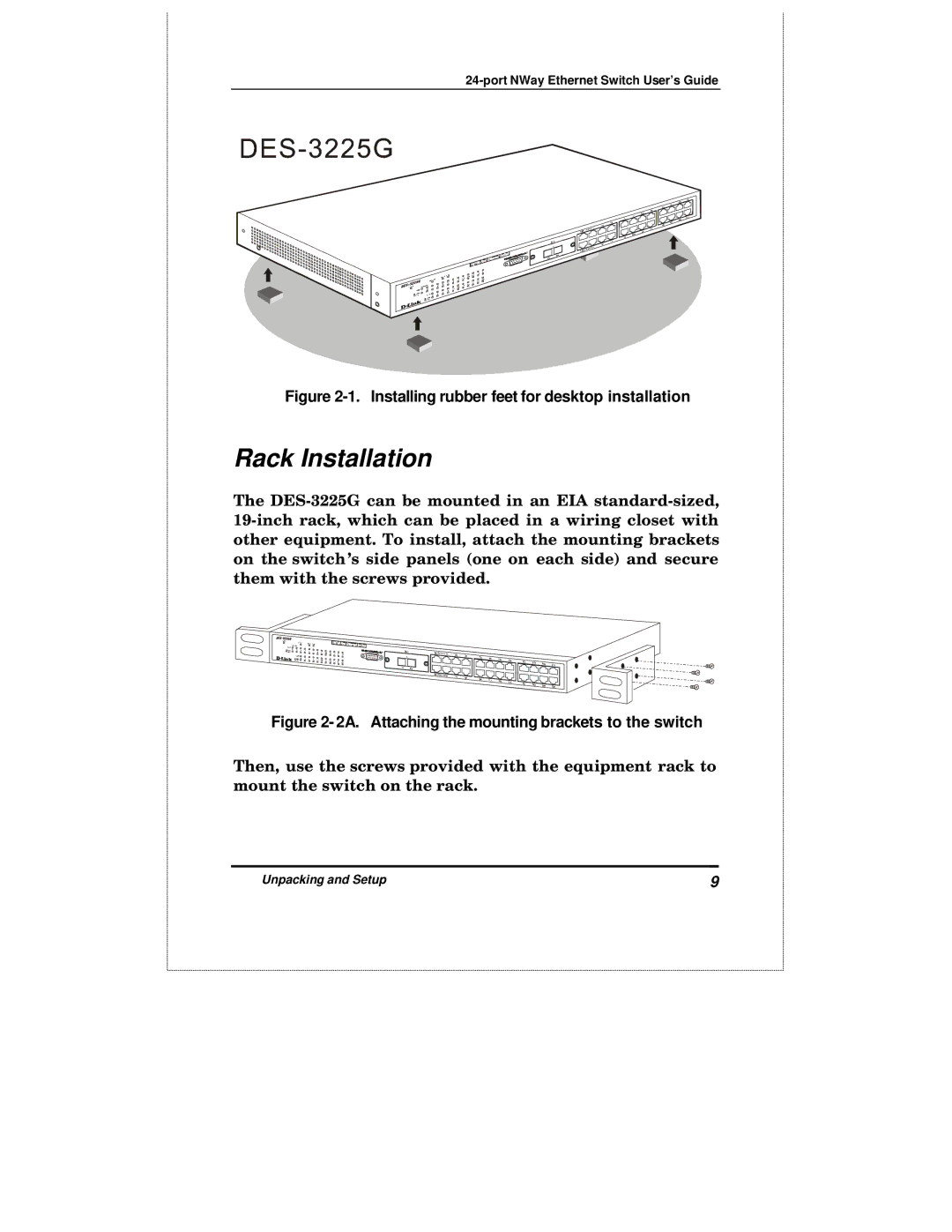 D-Link DES-3225GF manual Rack Installation, Installing rubber feet for desktop installation 