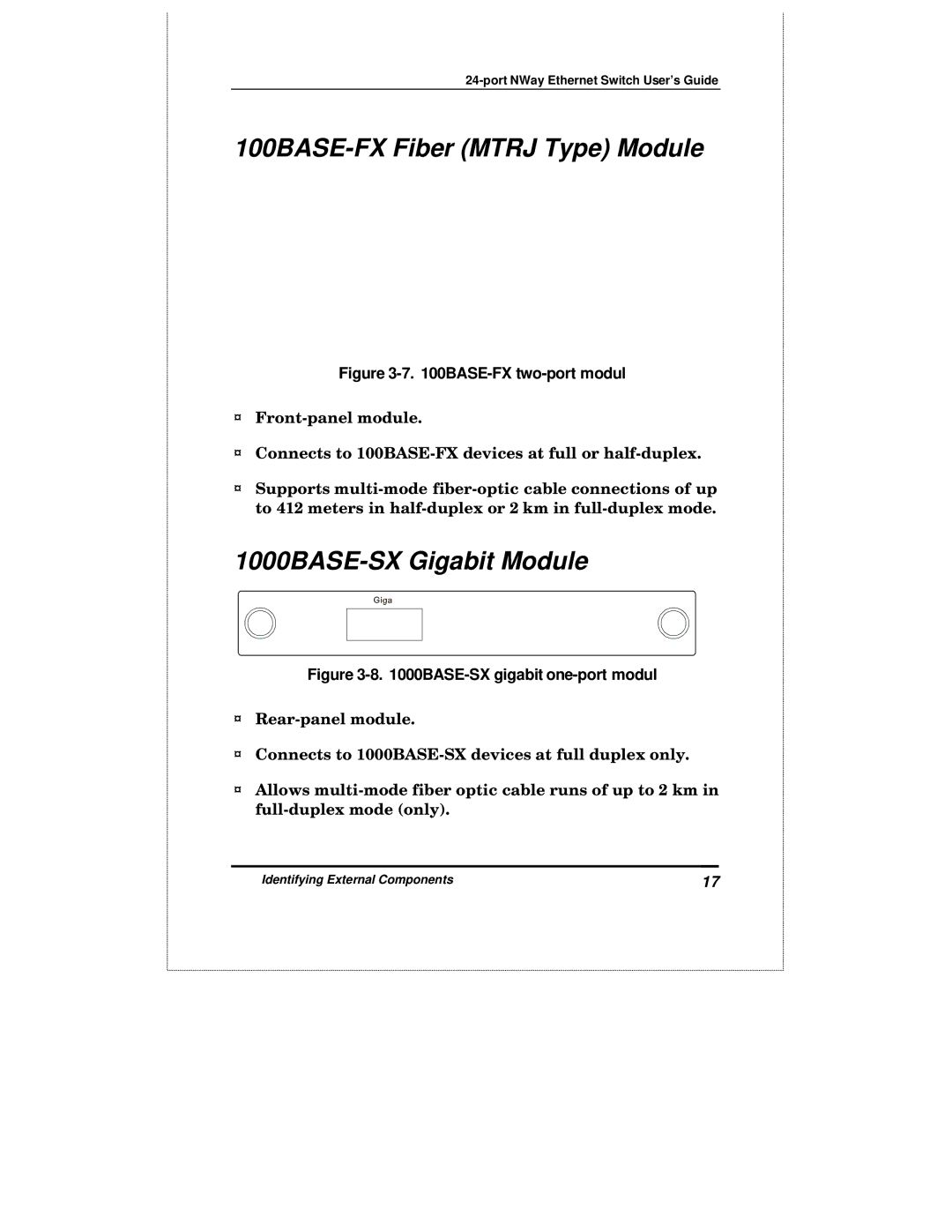 D-Link DES-3225GF manual 100BASE-FX Fiber Mtrj Type Module, 1000BASE-SX Gigabit Module 