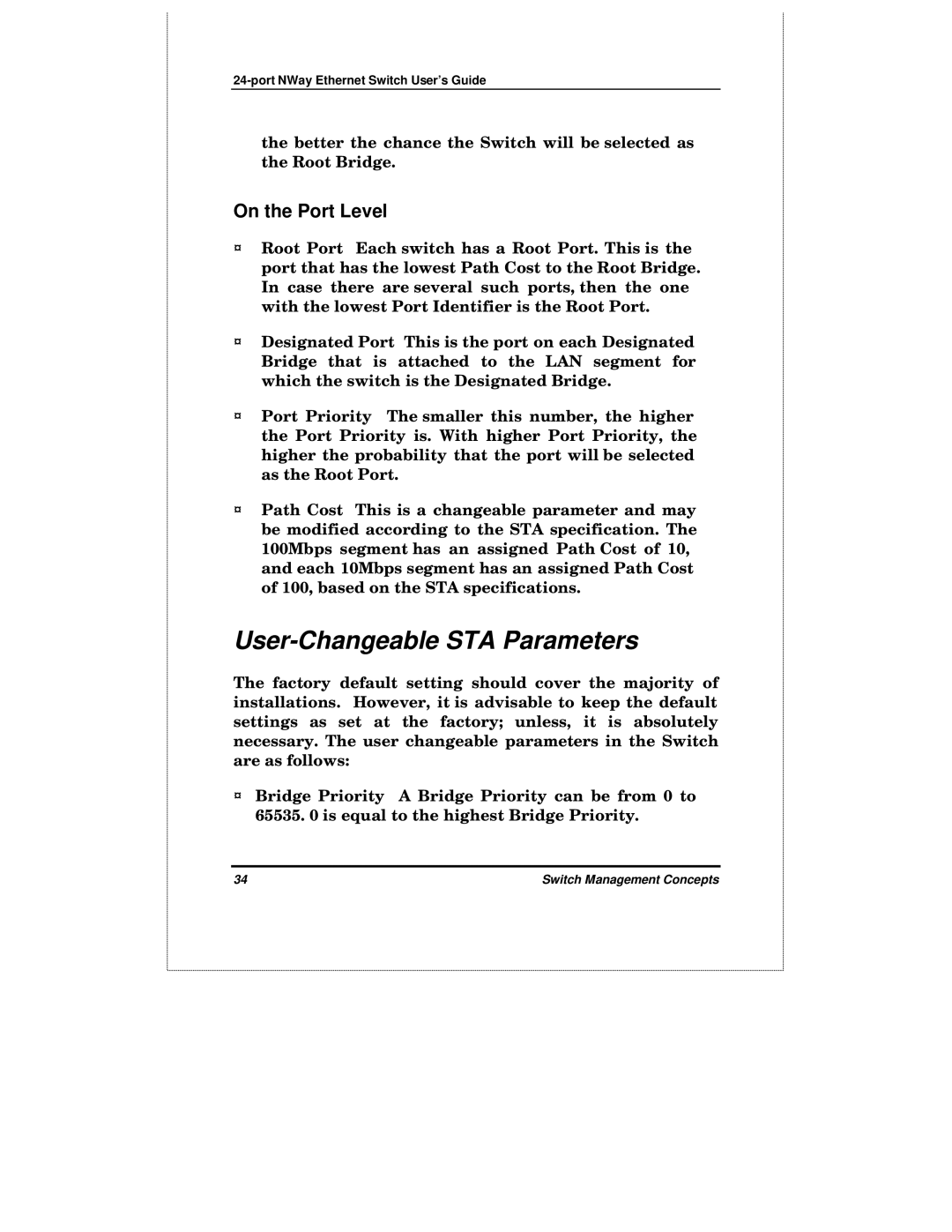 D-Link DES-3225GF manual User-Changeable STA Parameters, On the Port Level 