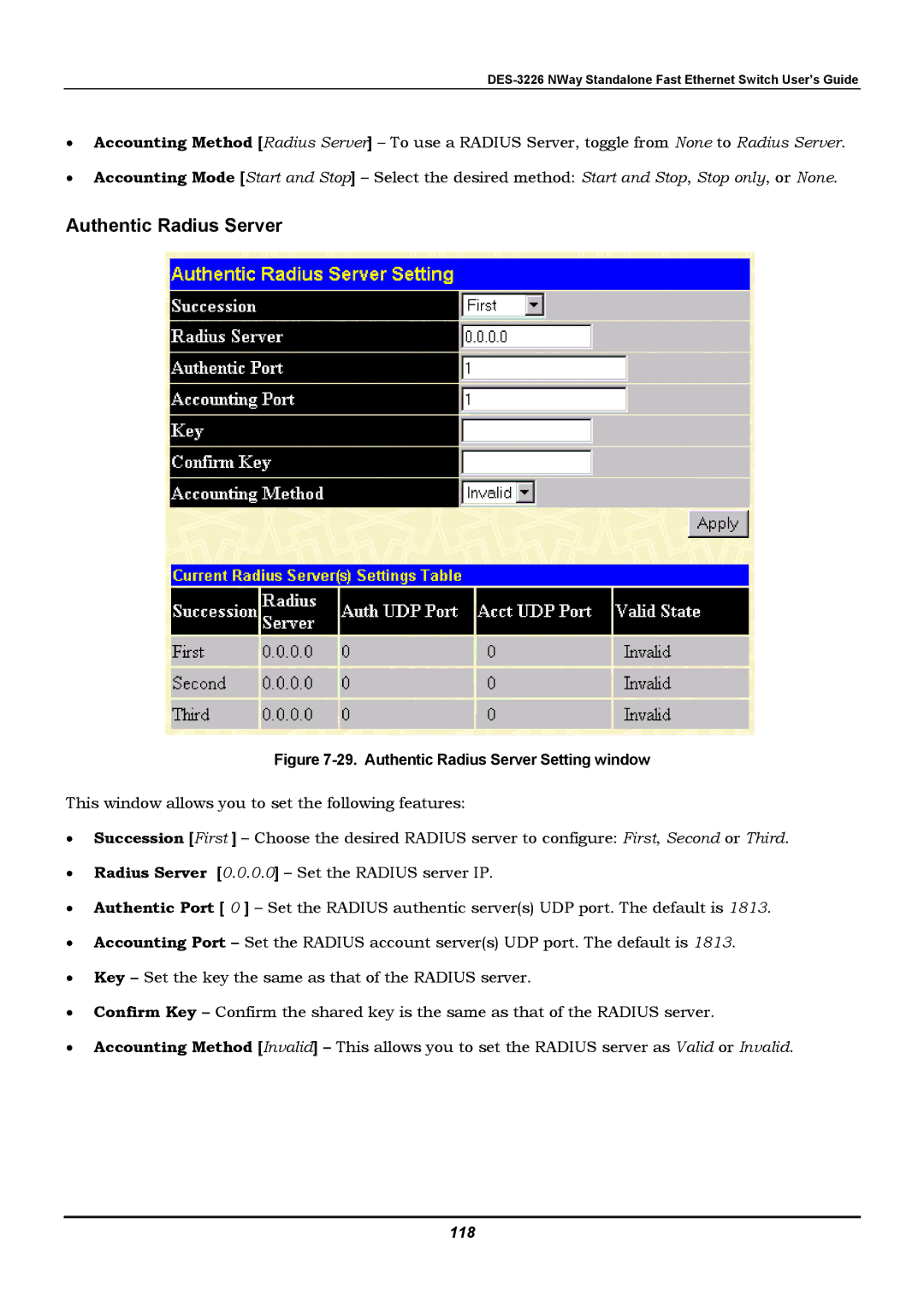 D-Link DES-3226 manual Authentic Radius Server, 118 