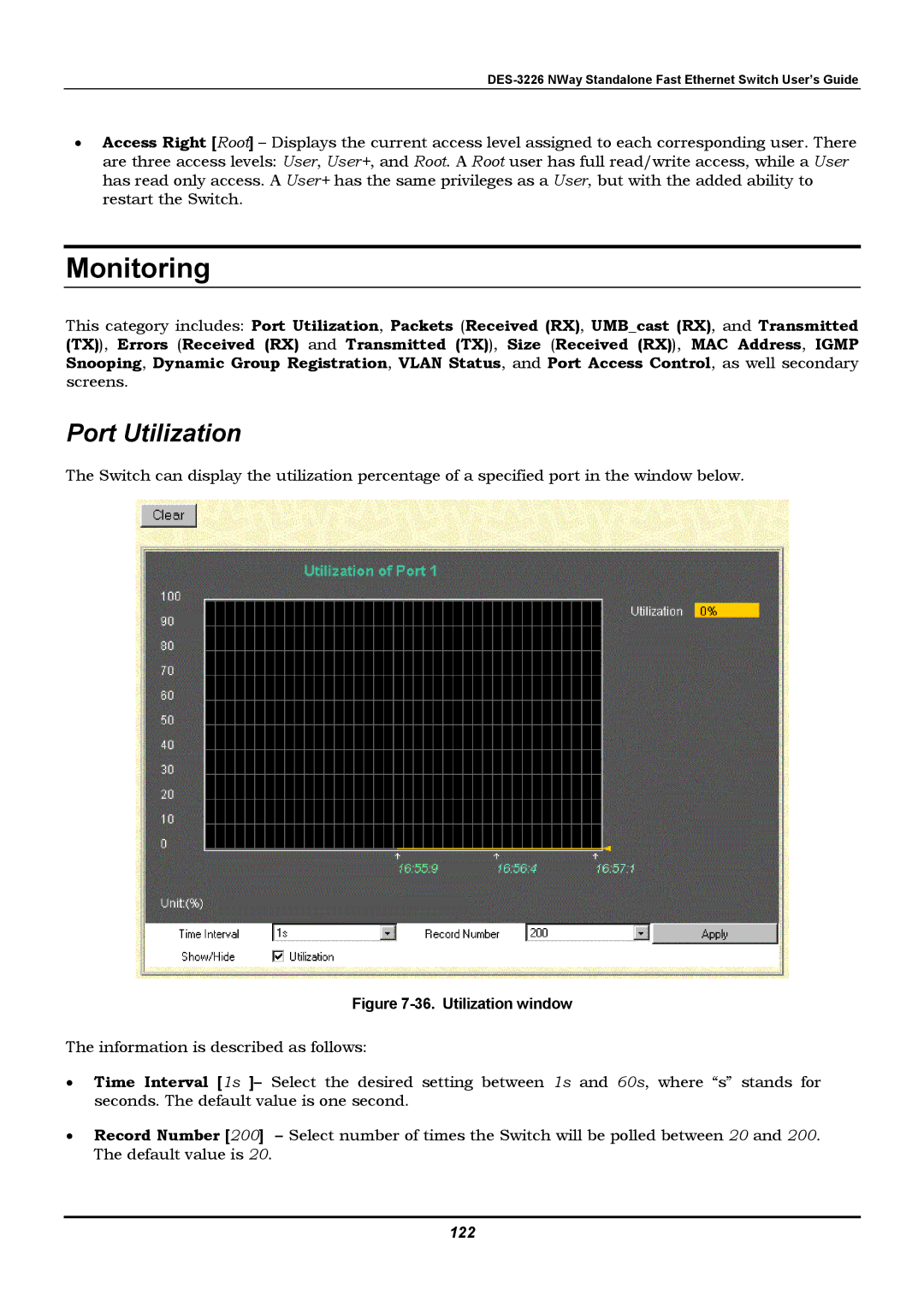 D-Link DES-3226 manual Monitoring, 122 