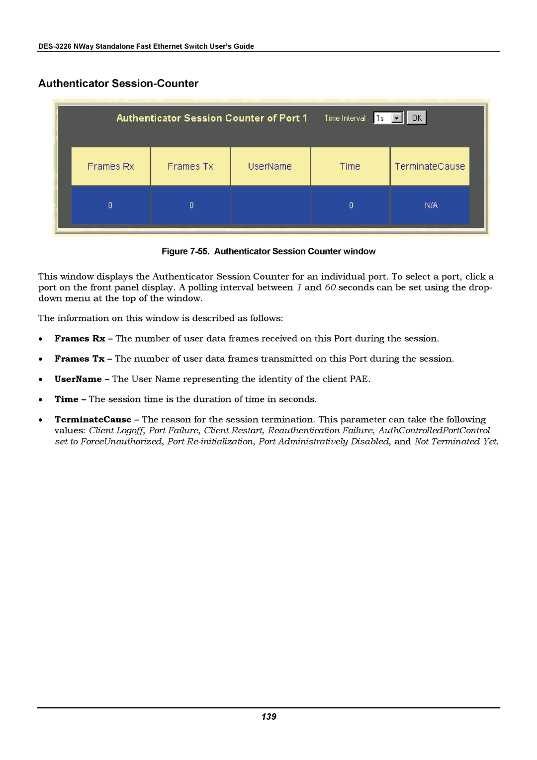 D-Link DES-3226 manual Authenticator Session-Counter, 139 