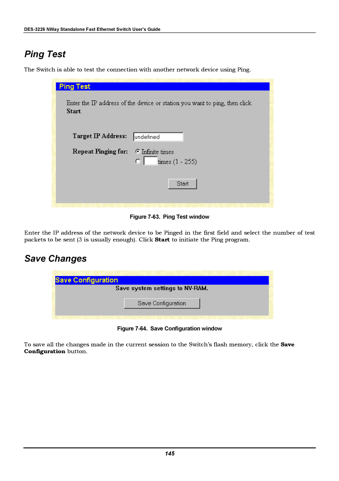 D-Link DES-3226 manual Save Changes, 145 