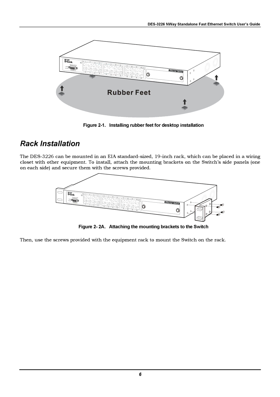 D-Link DES-3226 manual Rack Installation, Installing rubber feet for desktop installation 