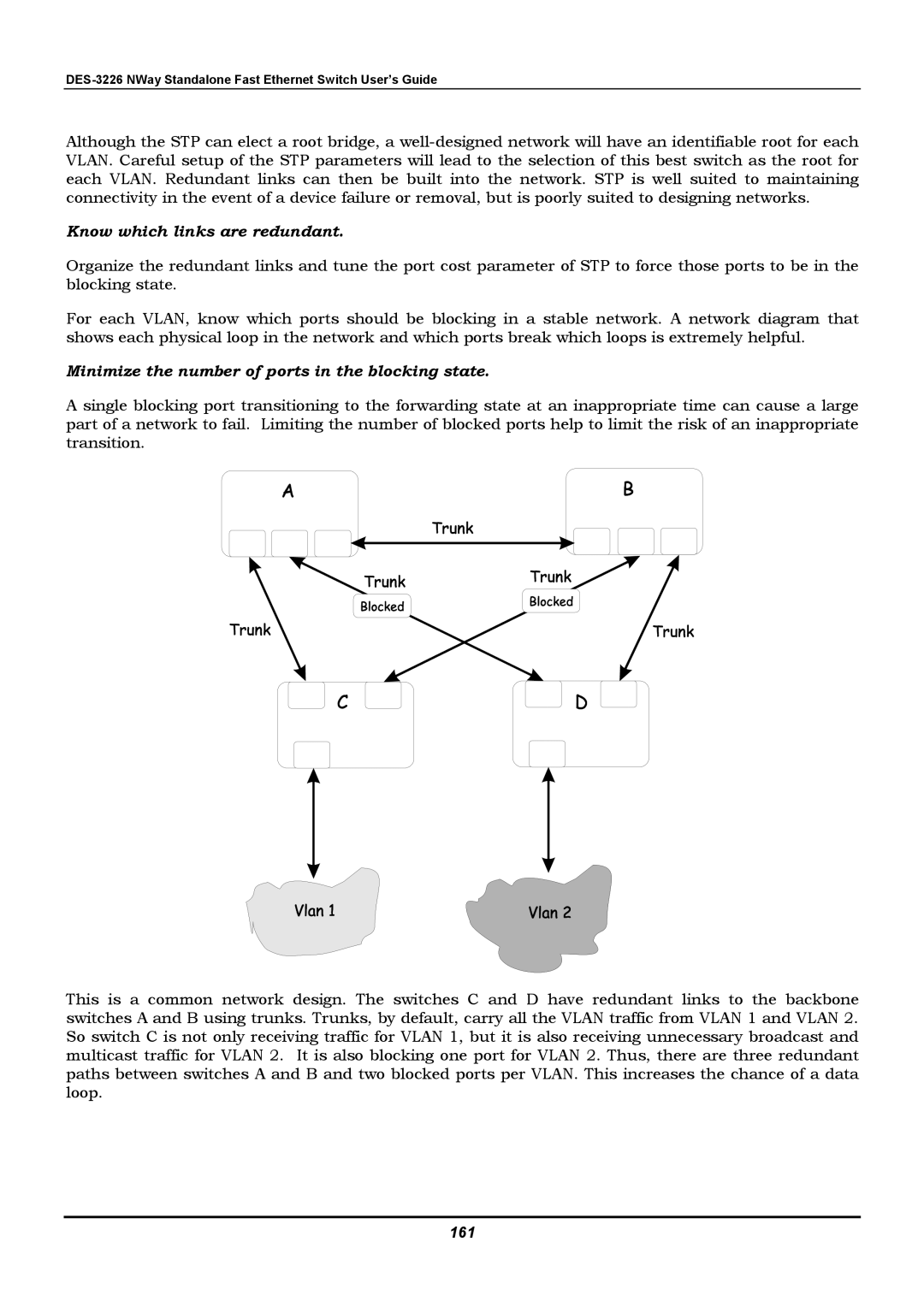 D-Link DES-3226 manual Know which links are redundant, Minimize the number of ports in the blocking state, 161 