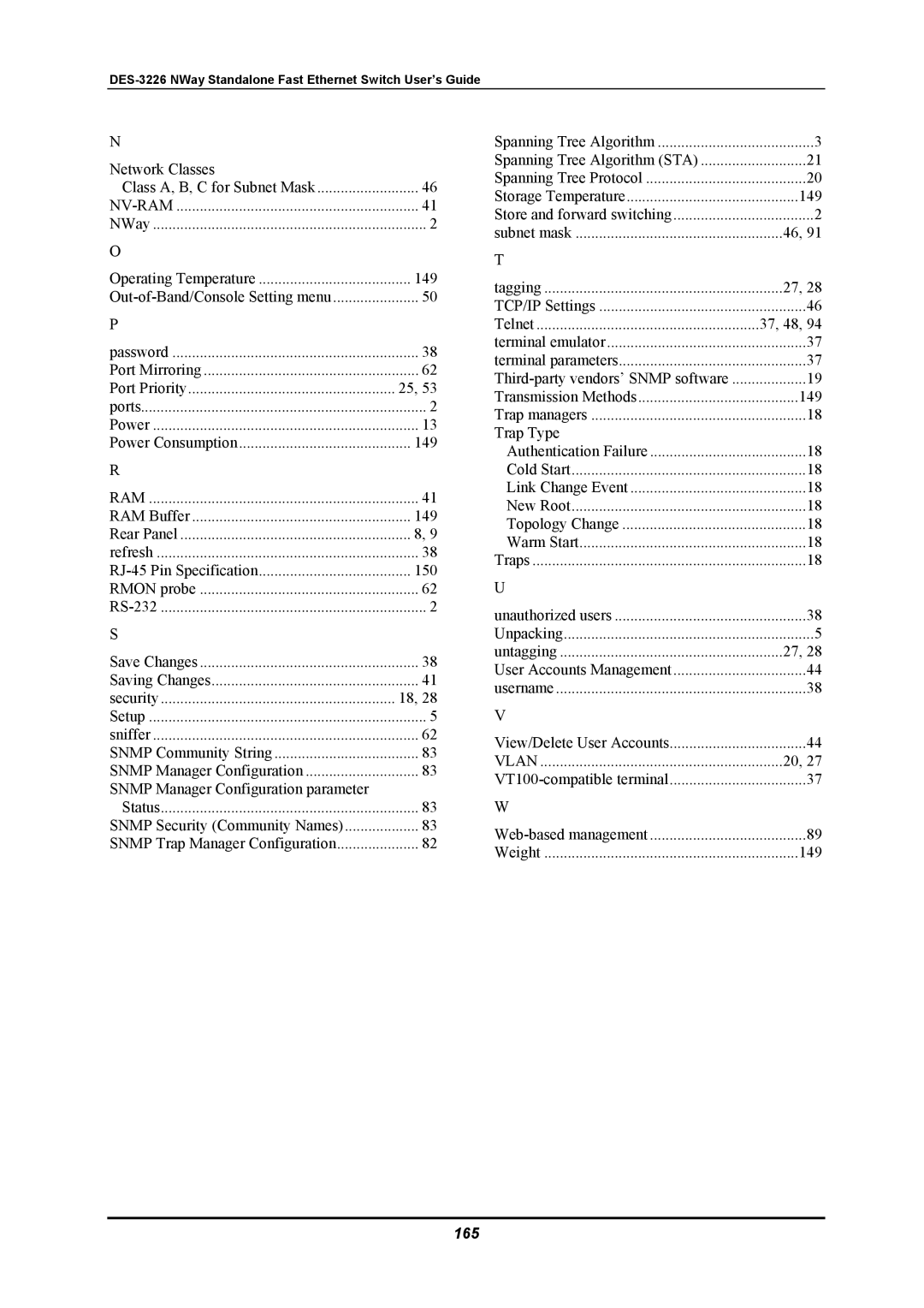 D-Link DES-3226 manual Nv-Ram, 165 