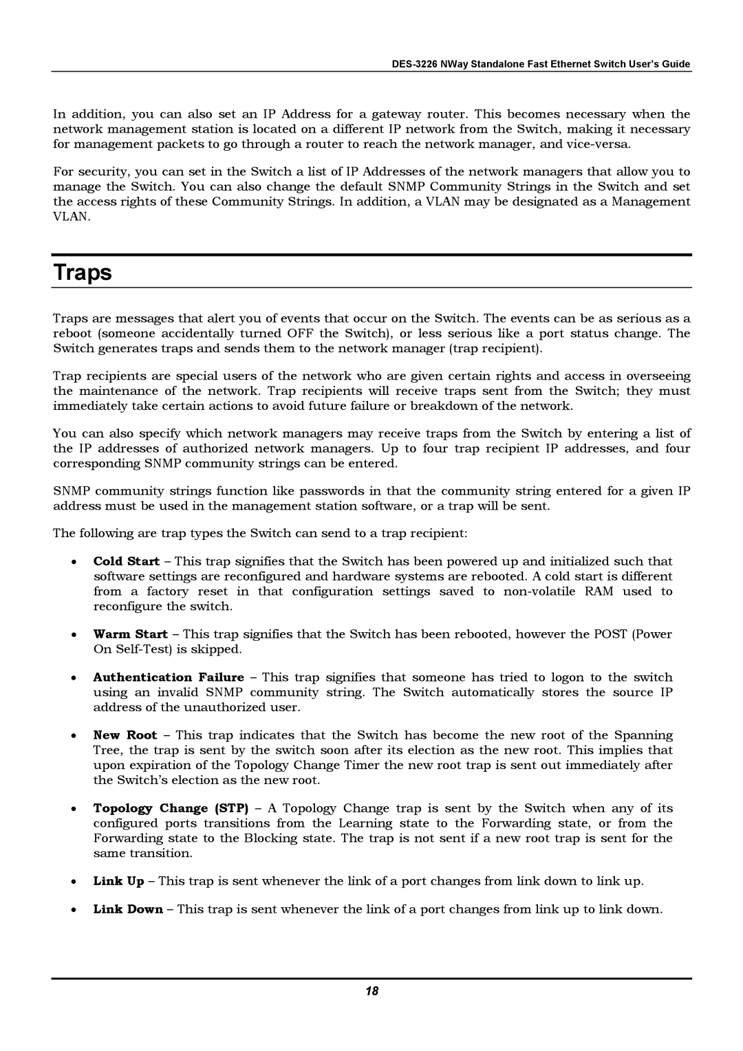 D-Link DES-3226 manual Traps 