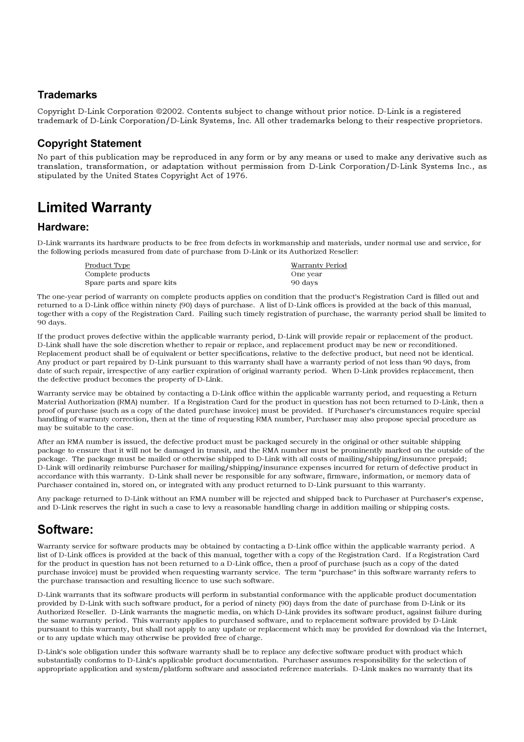 D-Link DES-3226 manual Trademarks, Copyright Statement, Hardware 