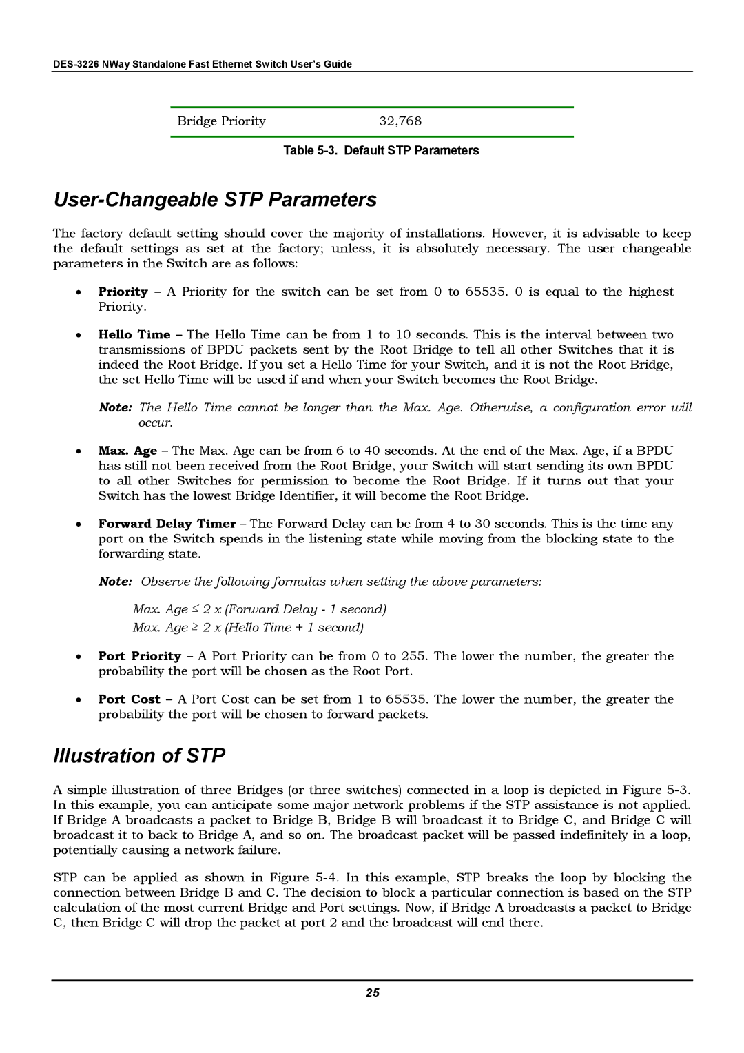 D-Link DES-3226 manual User-Changeable STP Parameters, Illustration of STP 