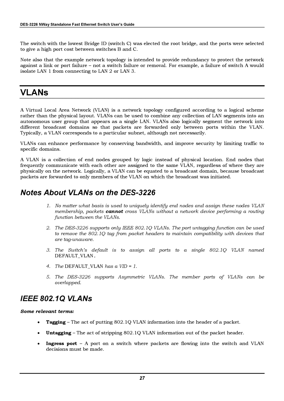 D-Link DES-3226 manual Ieee 802.1Q VLANs, Some relevant terms 