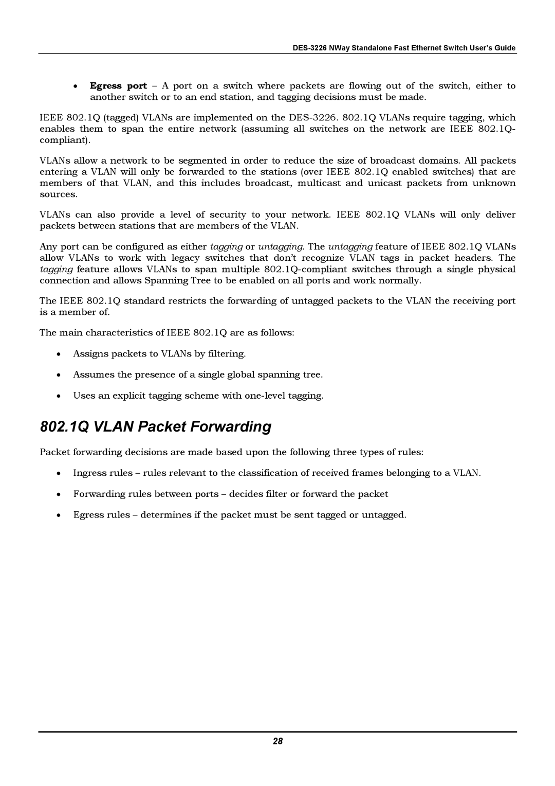 D-Link DES-3226 manual 802.1Q Vlan Packet Forwarding 