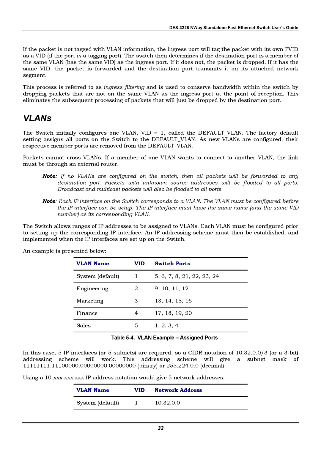 D-Link DES-3226 manual VLANs, Vid 