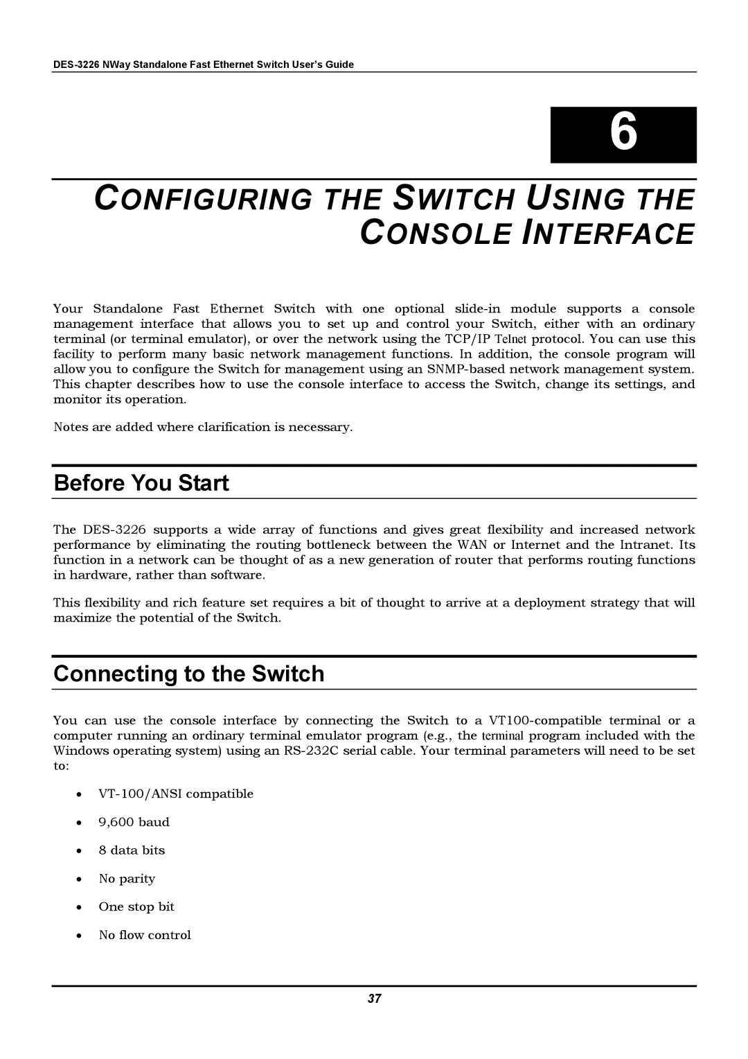 D-Link DES-3226 manual Configuring the Switch Using the Console Interface, Before You Start, Connecting to the Switch 