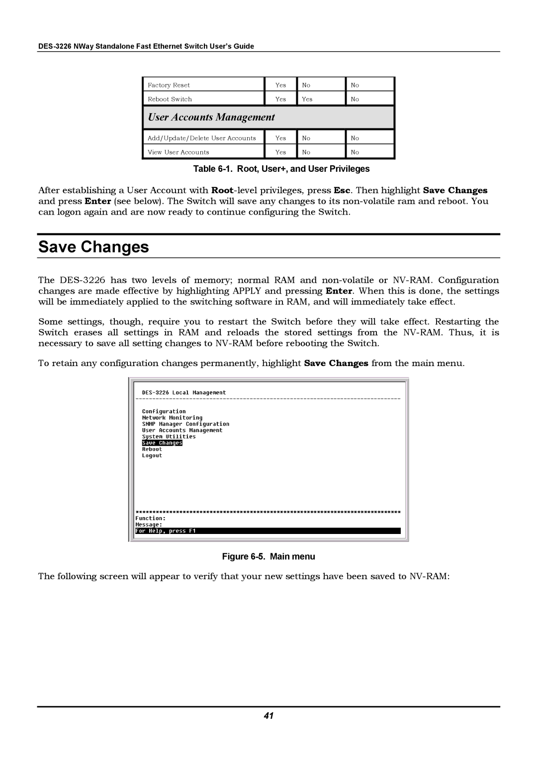 D-Link DES-3226 manual Save Changes, User Accounts Management 