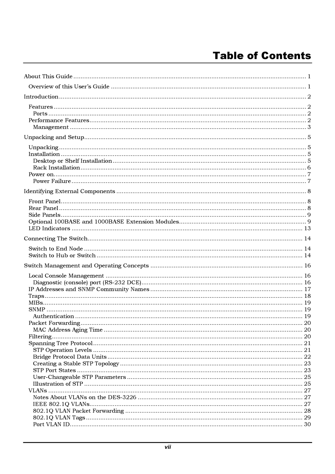 D-Link DES-3226 manual Table of Contents 