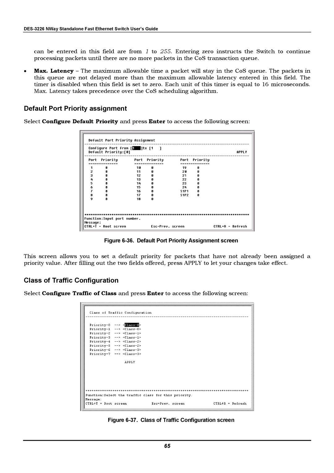 D-Link DES-3226 manual Default Port Priority assignment, Class of Traffic Configuration 