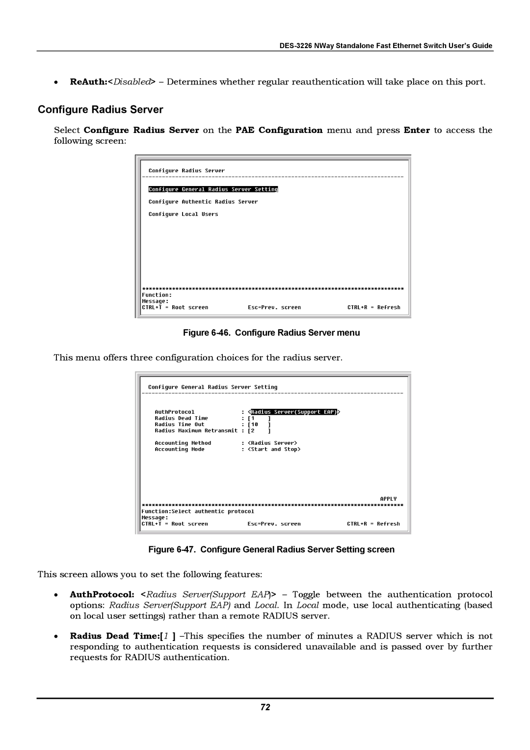 D-Link DES-3226 manual Configure Radius Server menu 