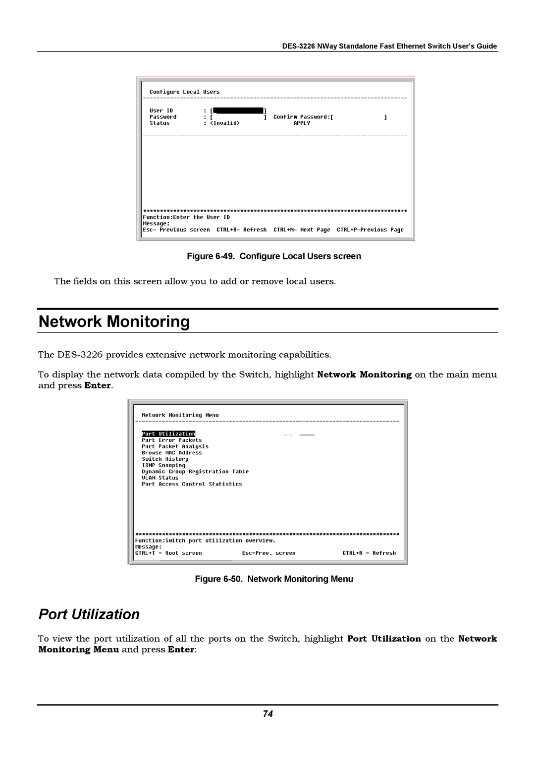 D-Link DES-3226 manual Network Monitoring, Port Utilization 