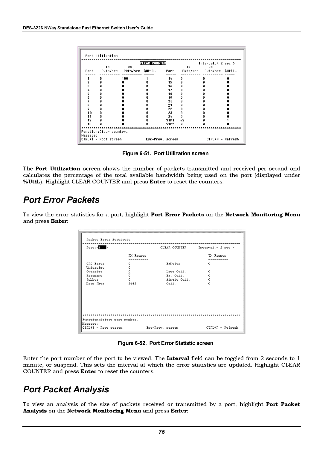 D-Link DES-3226 manual Port Error Packets, Port Packet Analysis 