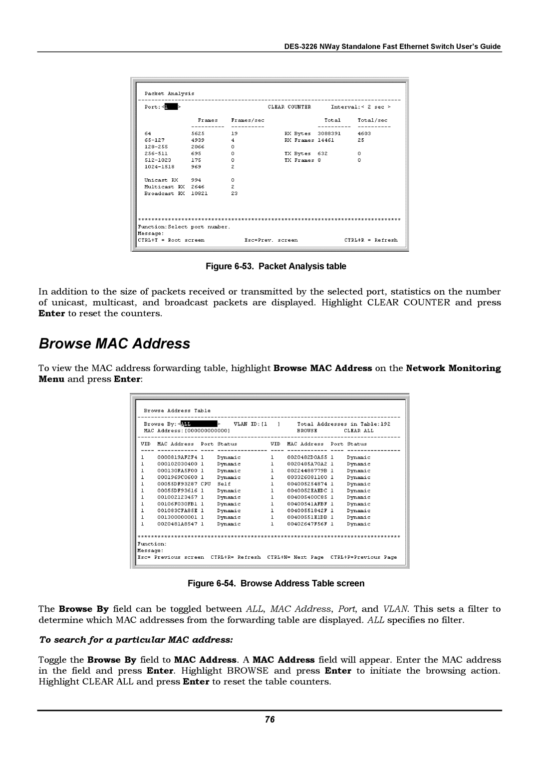 D-Link DES-3226 manual Browse MAC Address, To search for a particular MAC address 