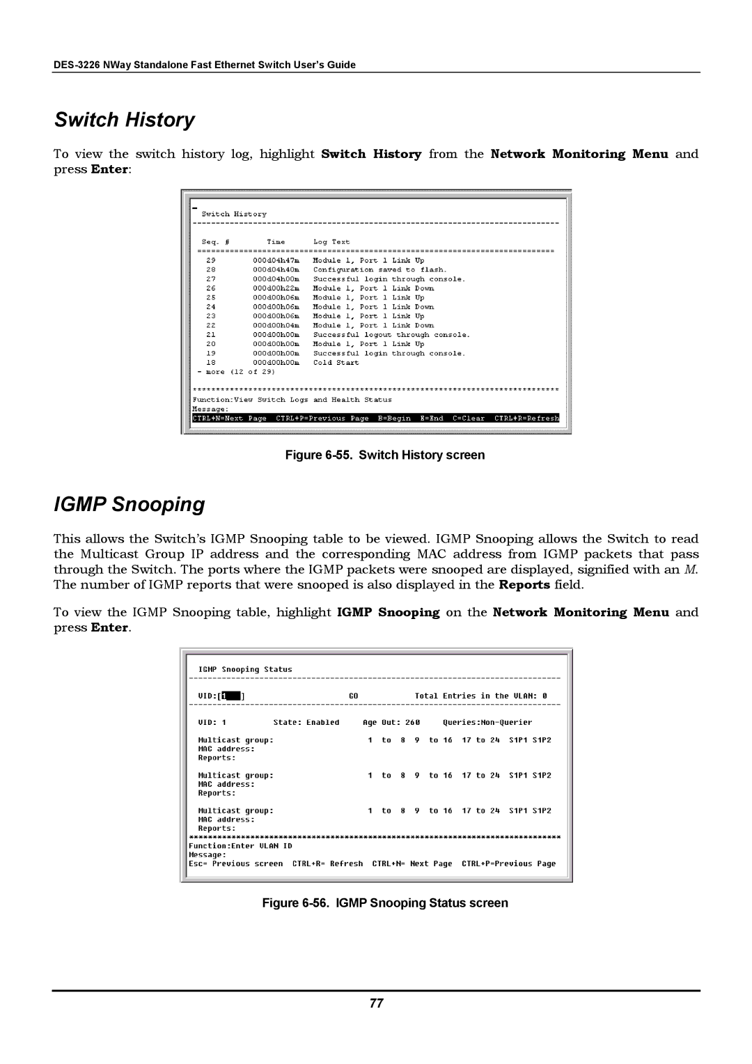 D-Link DES-3226 manual Switch History, Igmp Snooping 