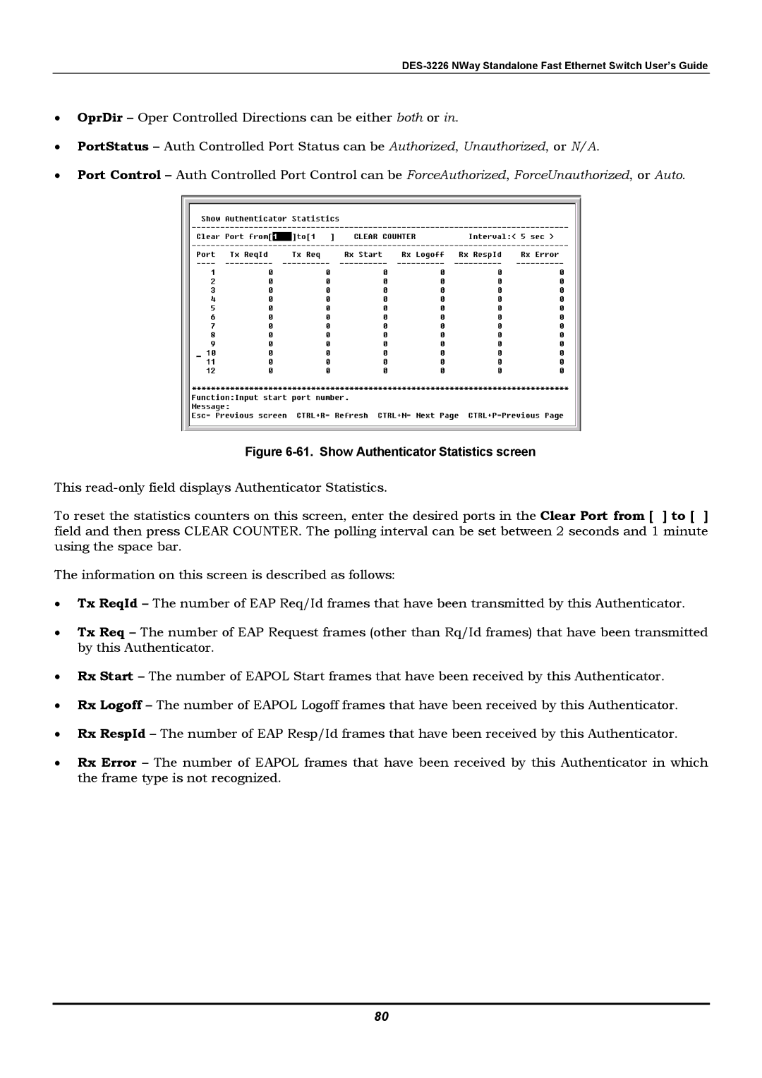 D-Link DES-3226 manual Show Authenticator Statistics screen 