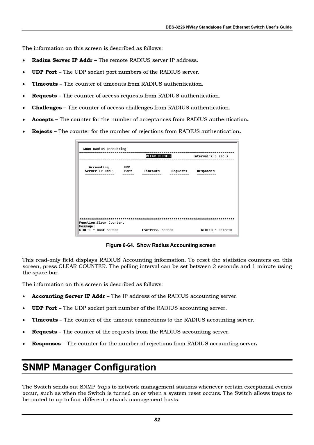 D-Link DES-3226 manual Snmp Manager Configuration, Show Radius Accounting screen 