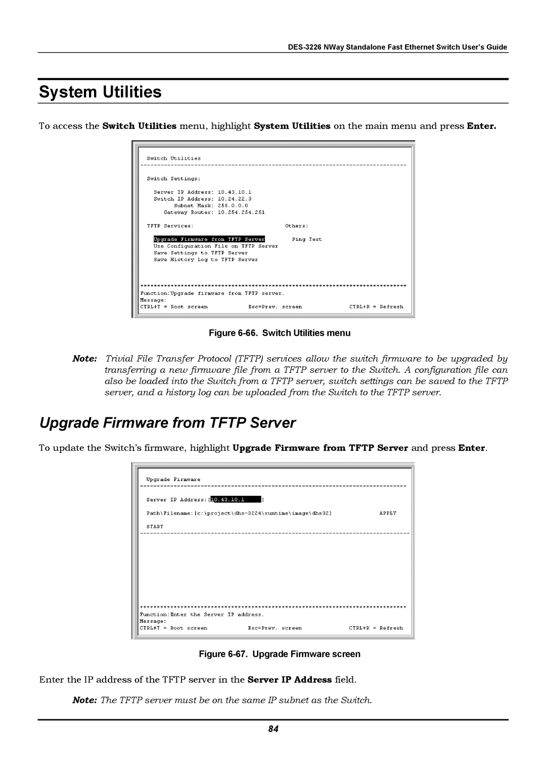 D-Link DES-3226 manual System Utilities, Upgrade Firmware from Tftp Server 