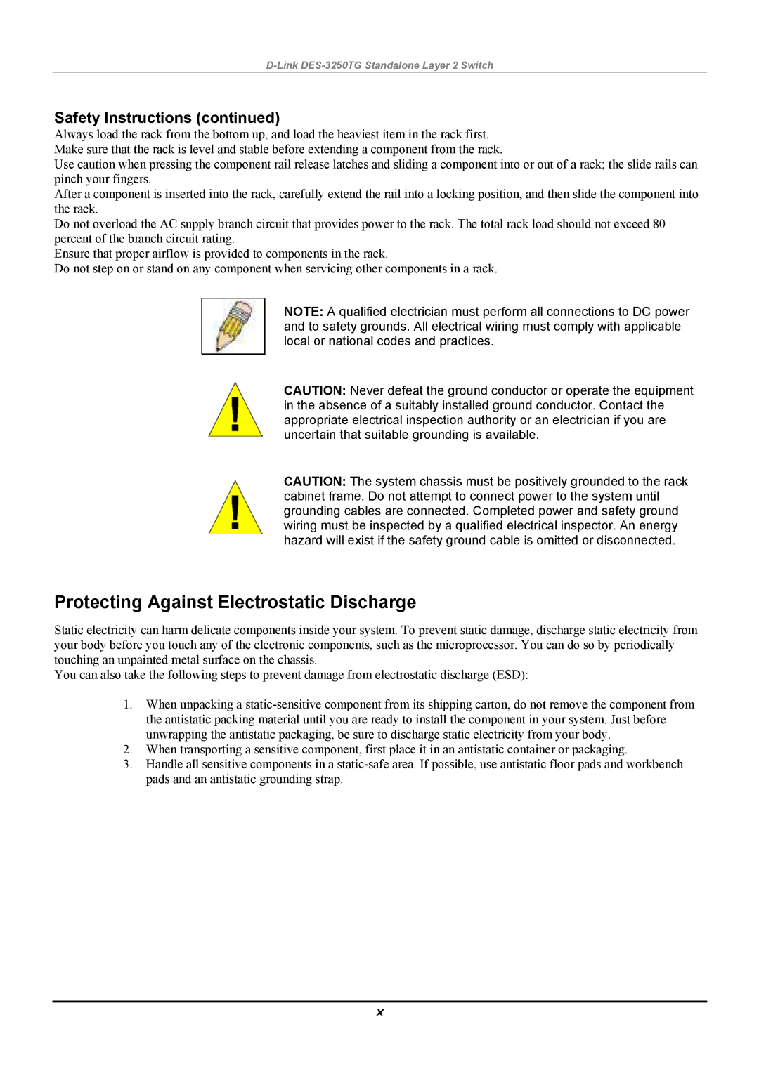 D-Link DES-3250TG manual Protecting Against Electrostatic Discharge 