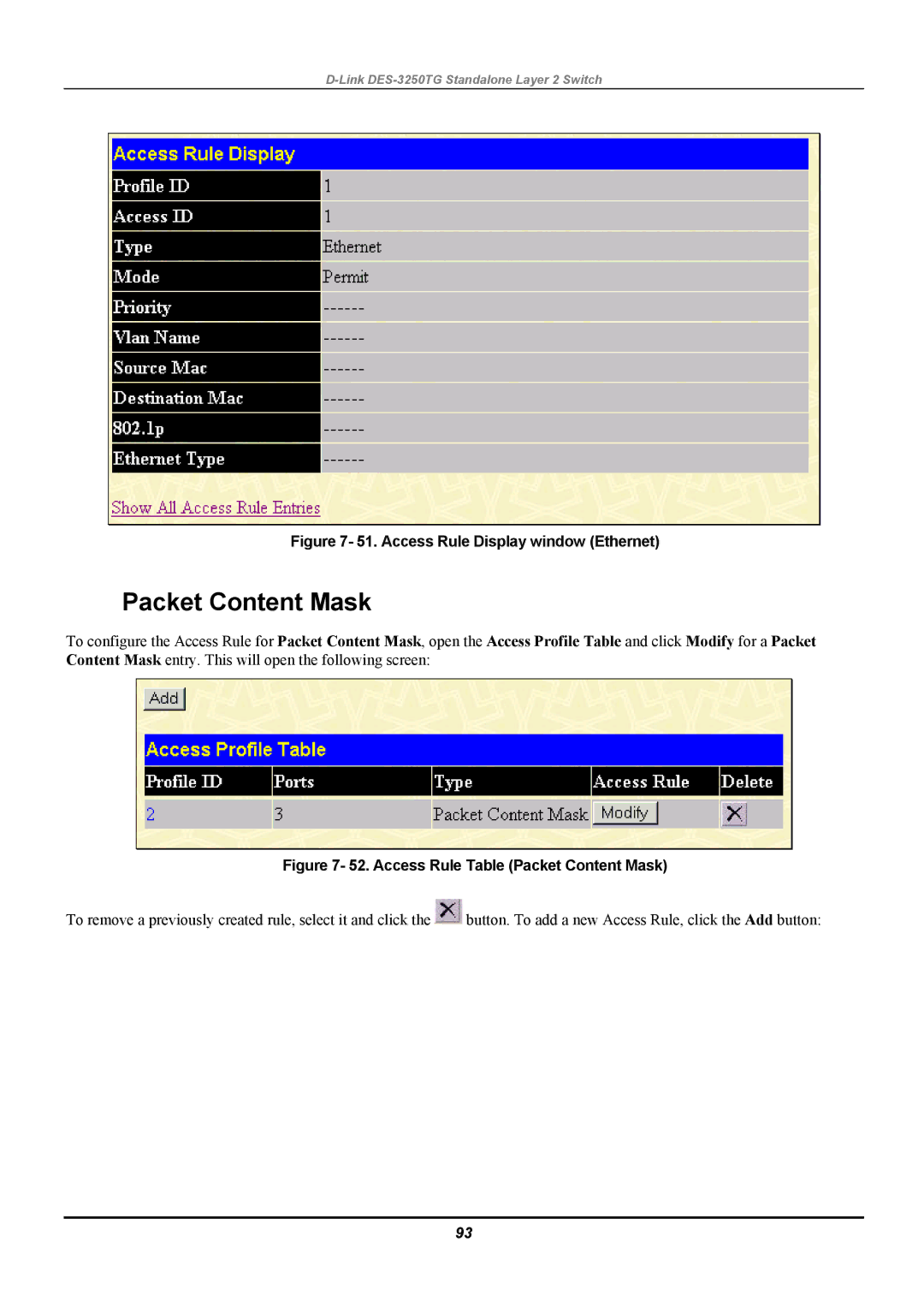 D-Link DES-3250TG manual Access Rule Display window Ethernet 