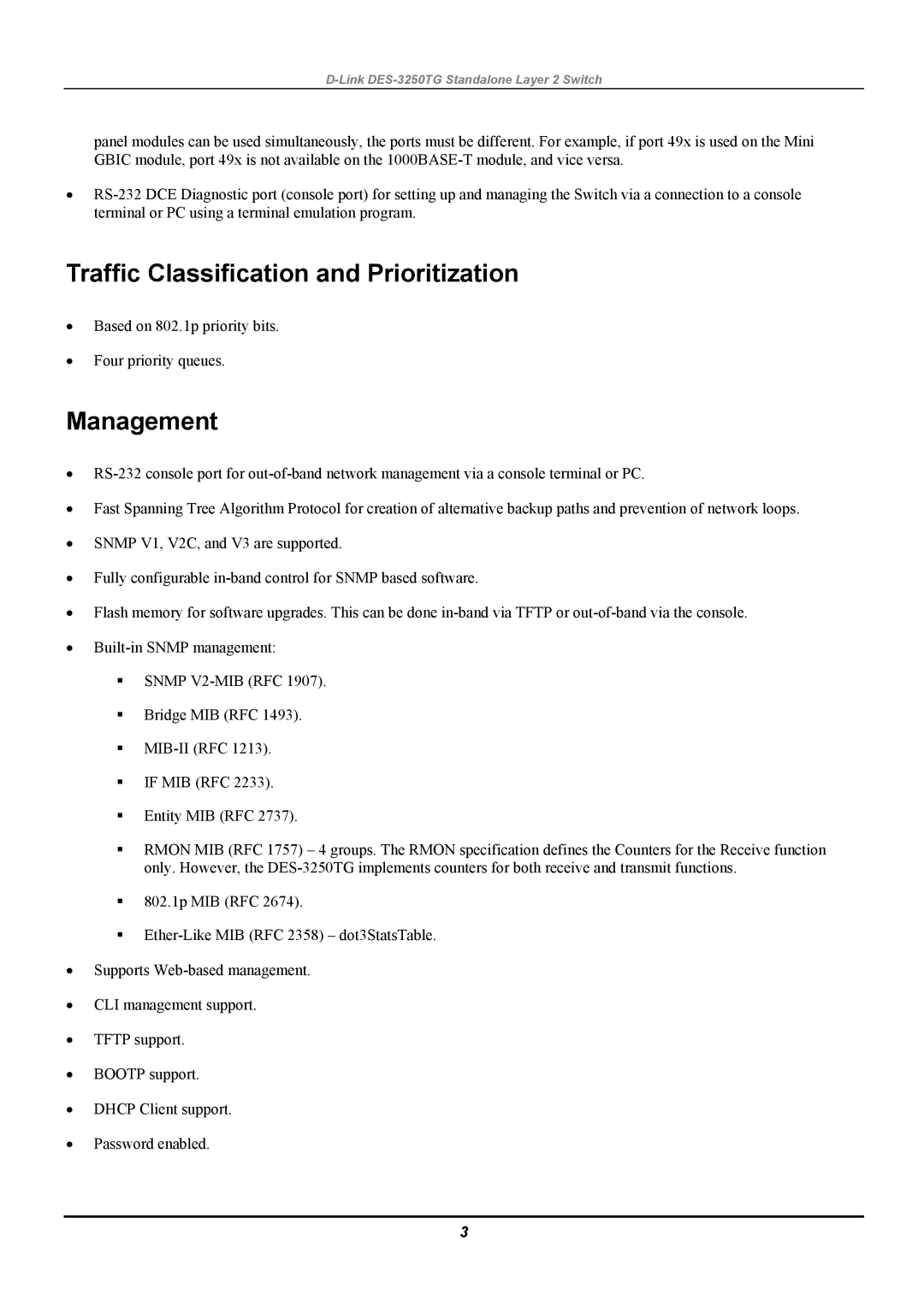 D-Link DES-3250TG manual Traffic Classification and Prioritization, Management 