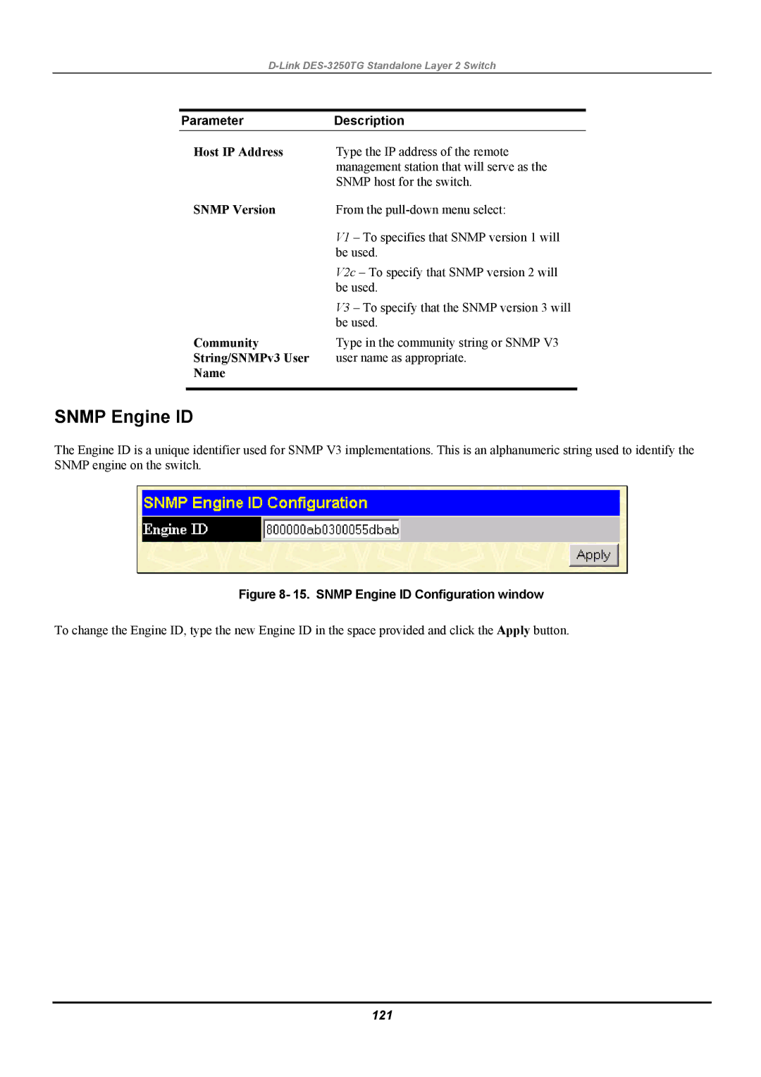 D-Link DES-3250TG manual Snmp Engine ID, 121 