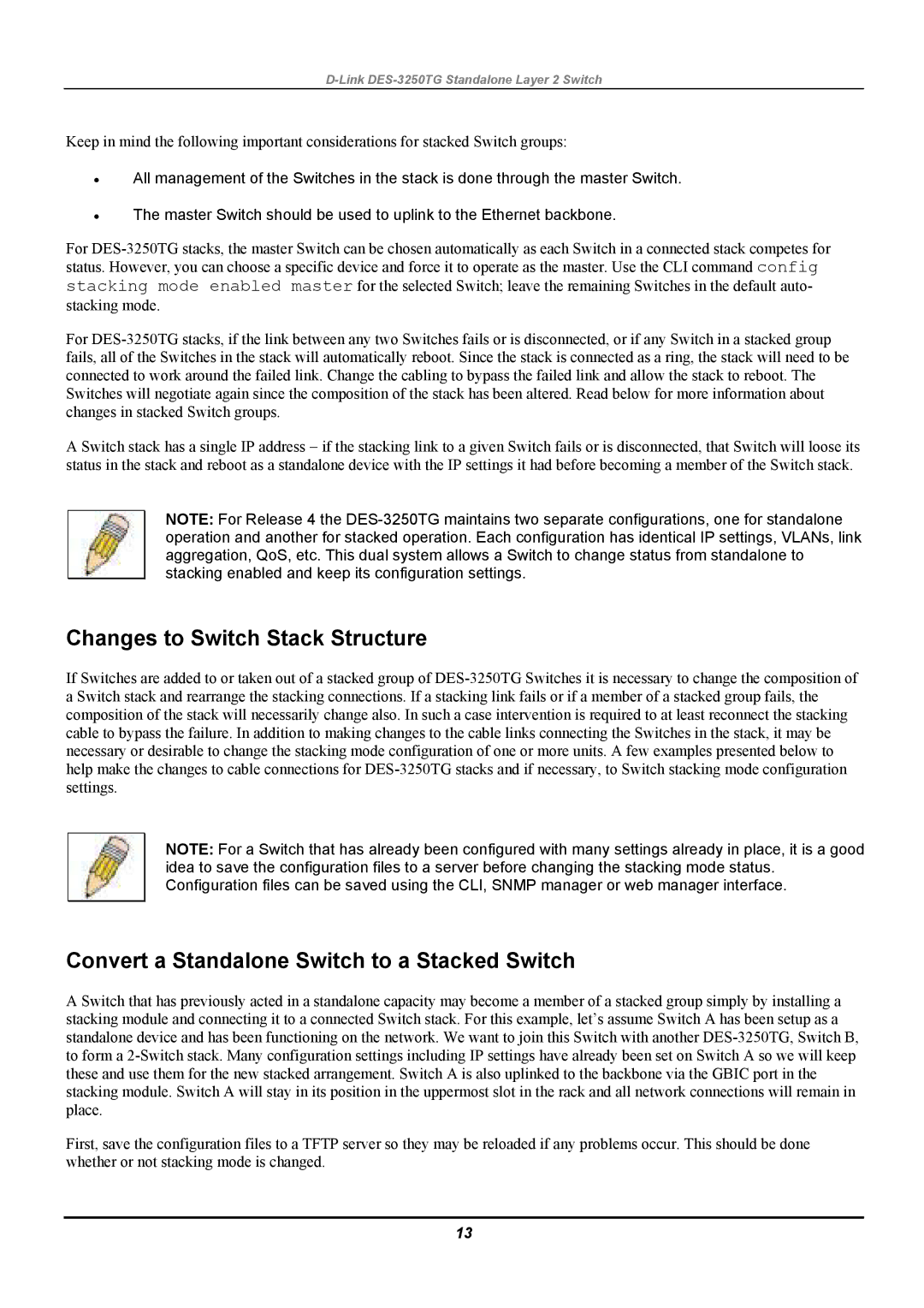 D-Link DES-3250TG manual Changes to Switch Stack Structure, Convert a Standalone Switch to a Stacked Switch 