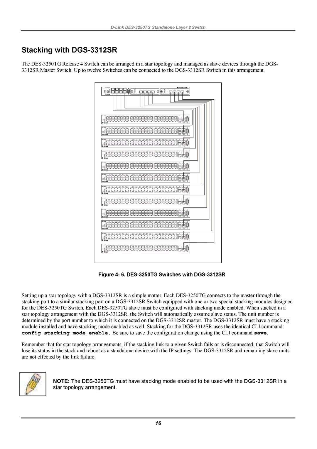 D-Link manual Stacking with DGS-3312SR, DES-3250TG Switches with DGS-3312SR 