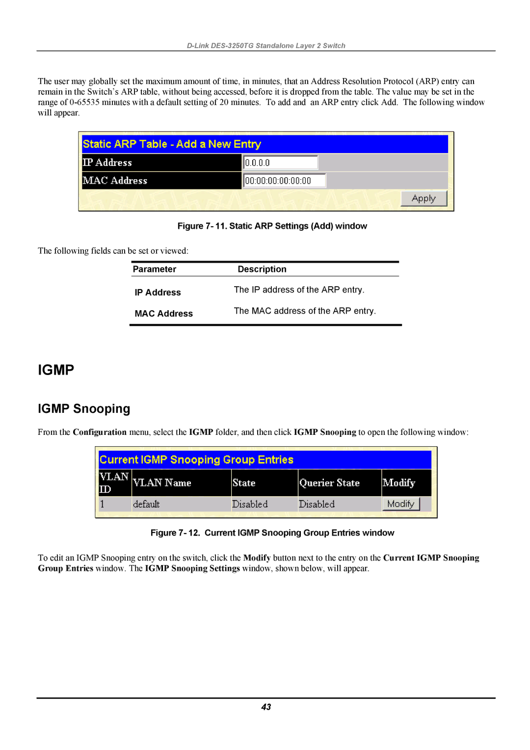 D-Link DES-3250TG manual Igmp Snooping 