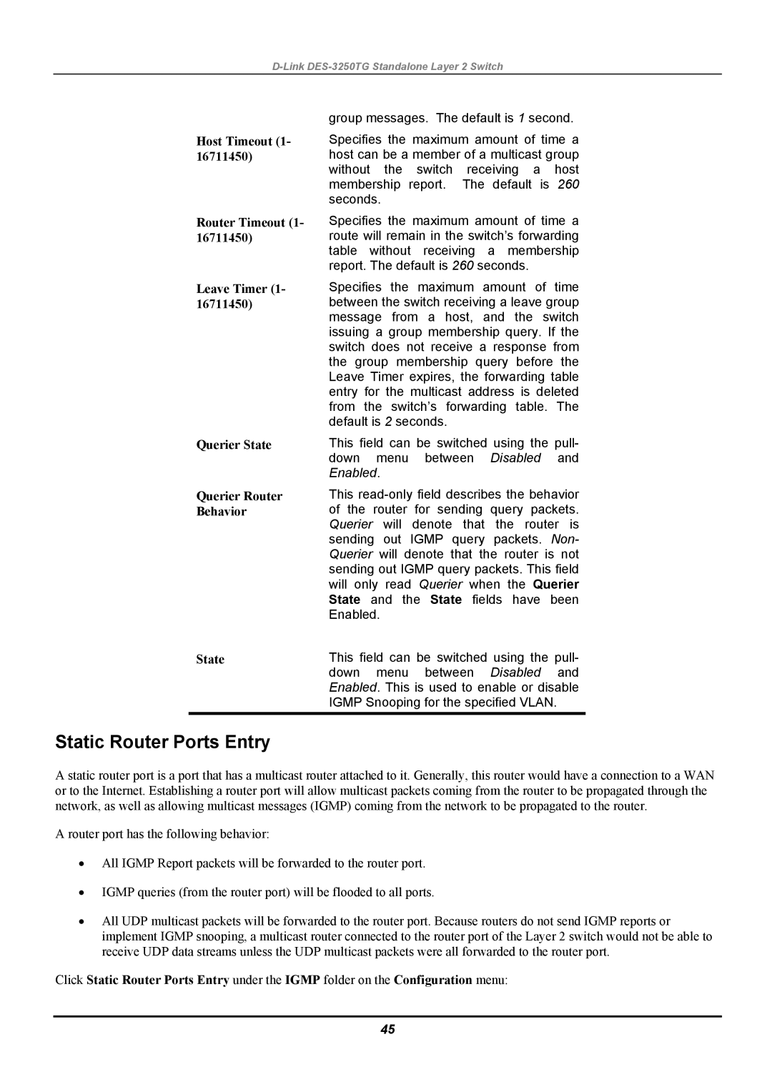 D-Link DES-3250TG manual Static Router Ports Entry, State 