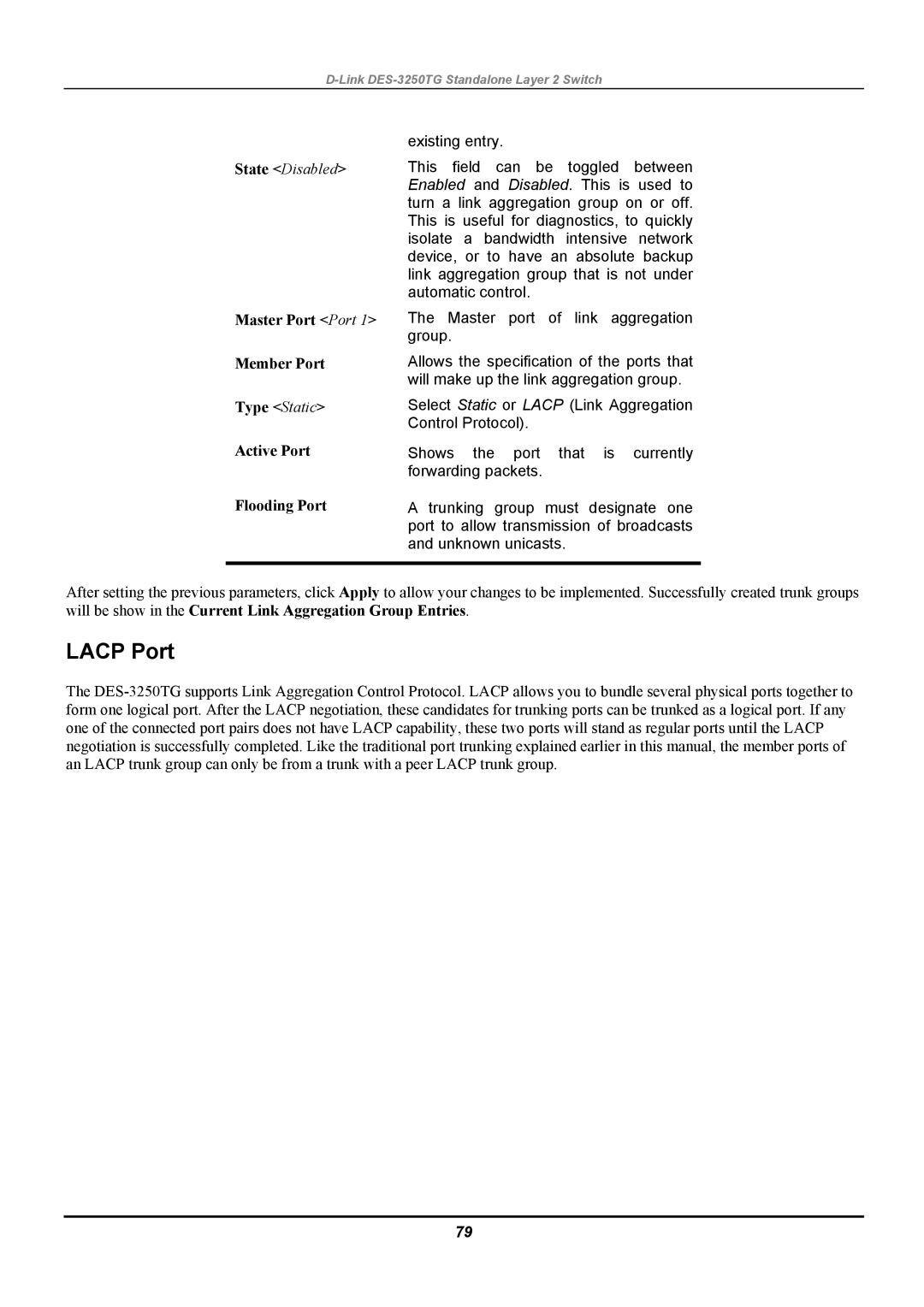 D-Link DES-3250TG manual Lacp Port 