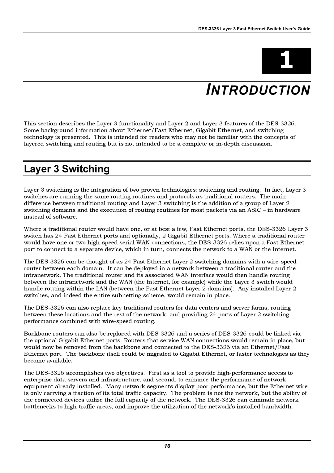 D-Link DES-3326 manual Introduction, Layer 3 Switching 