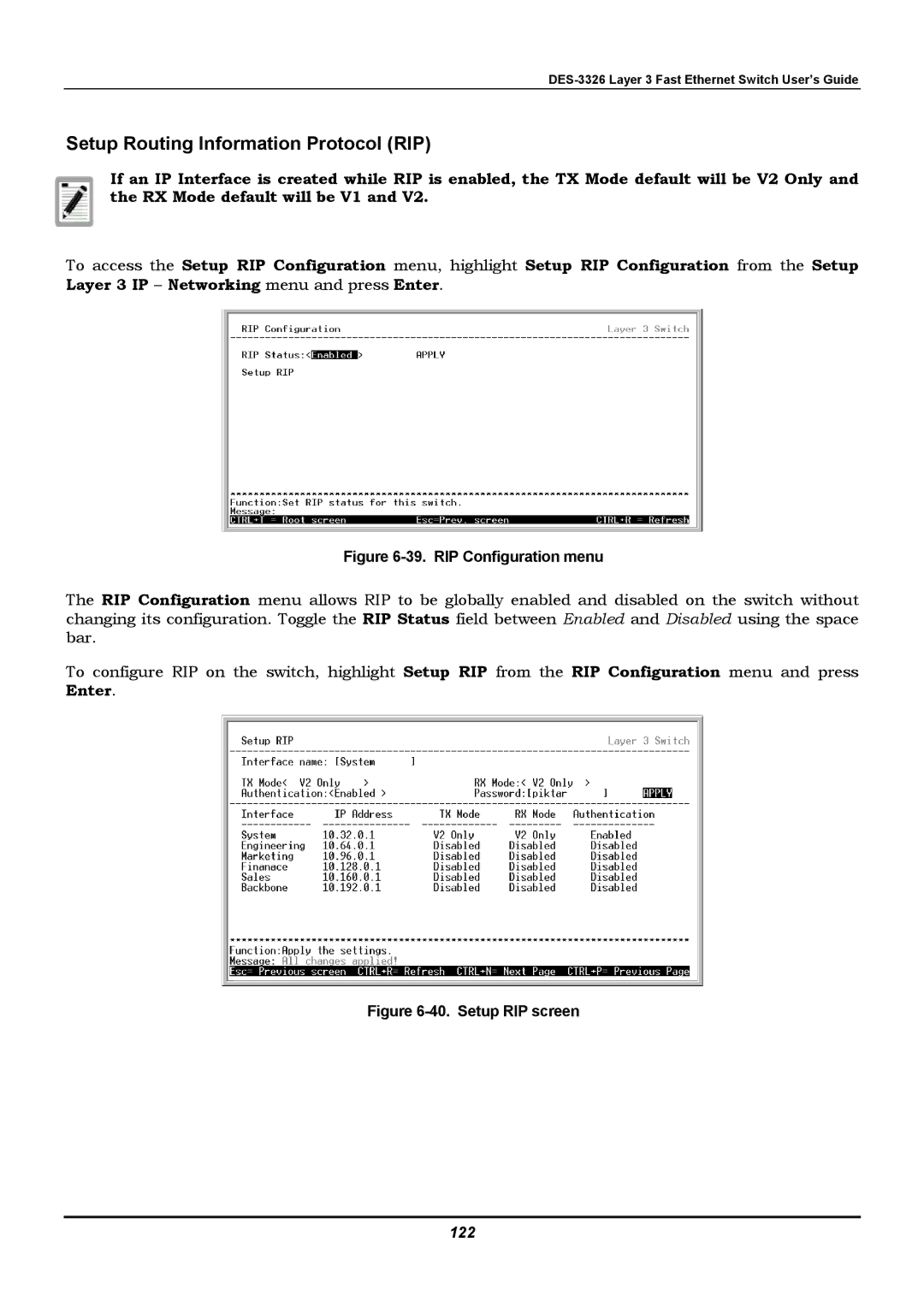 D-Link DES-3326 manual Setup Routing Information Protocol RIP, 122 