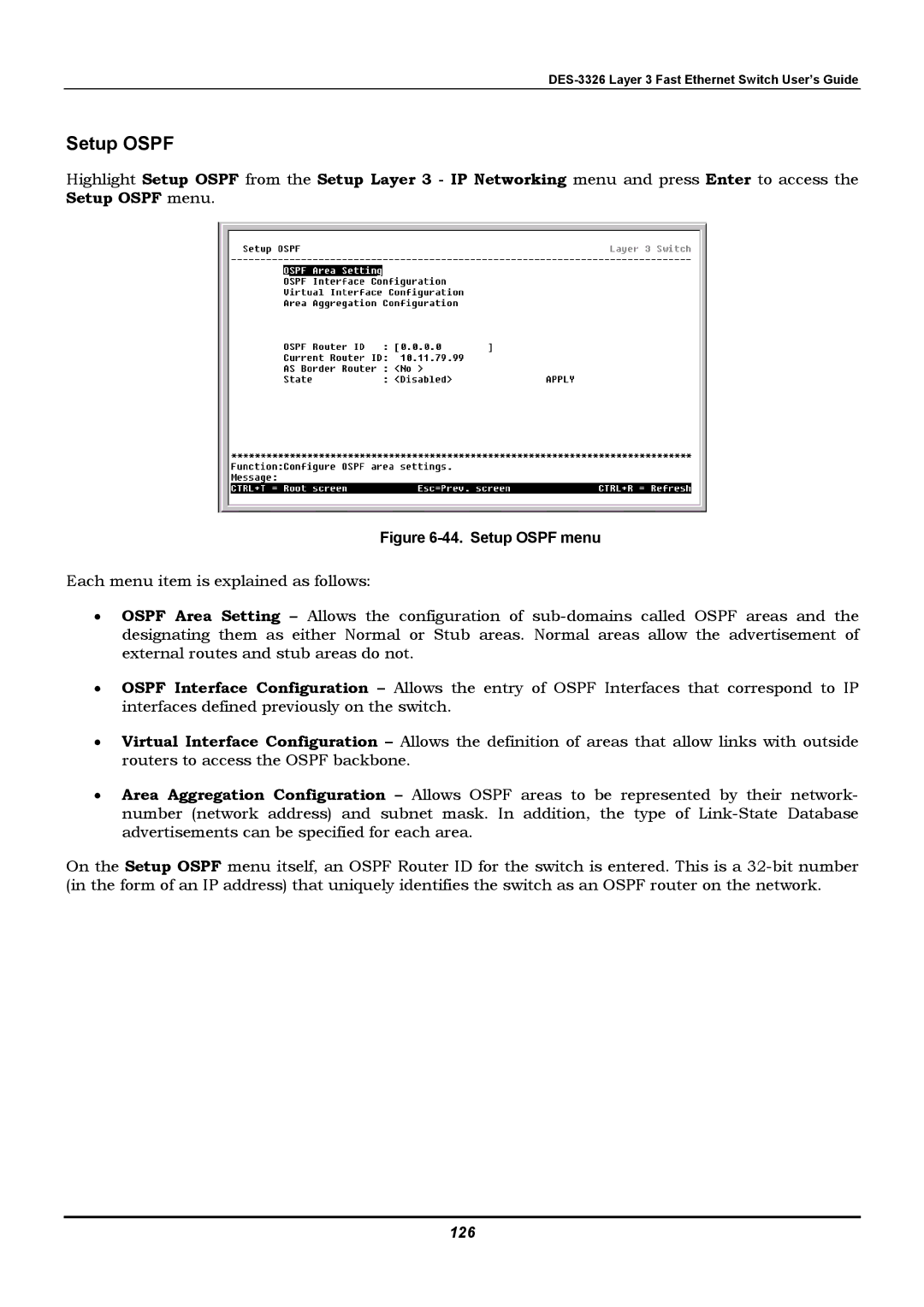 D-Link DES-3326 manual Setup Ospf, 126 