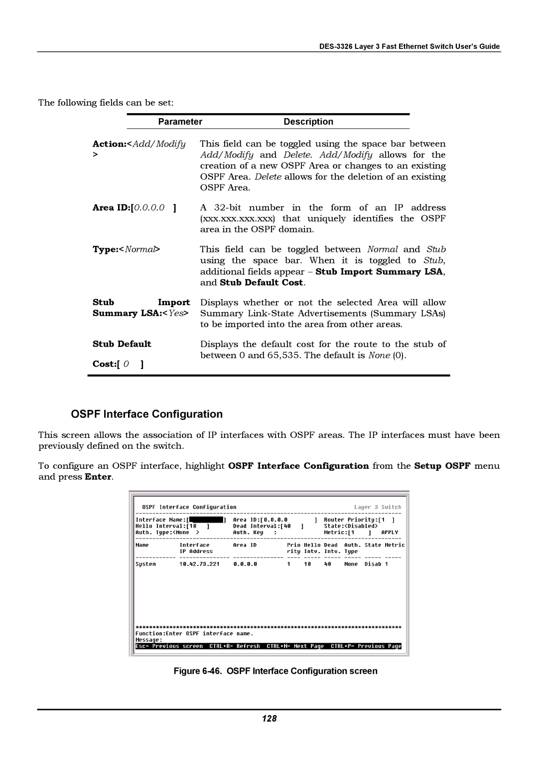 D-Link DES-3326 manual Ospf Interface Configuration 