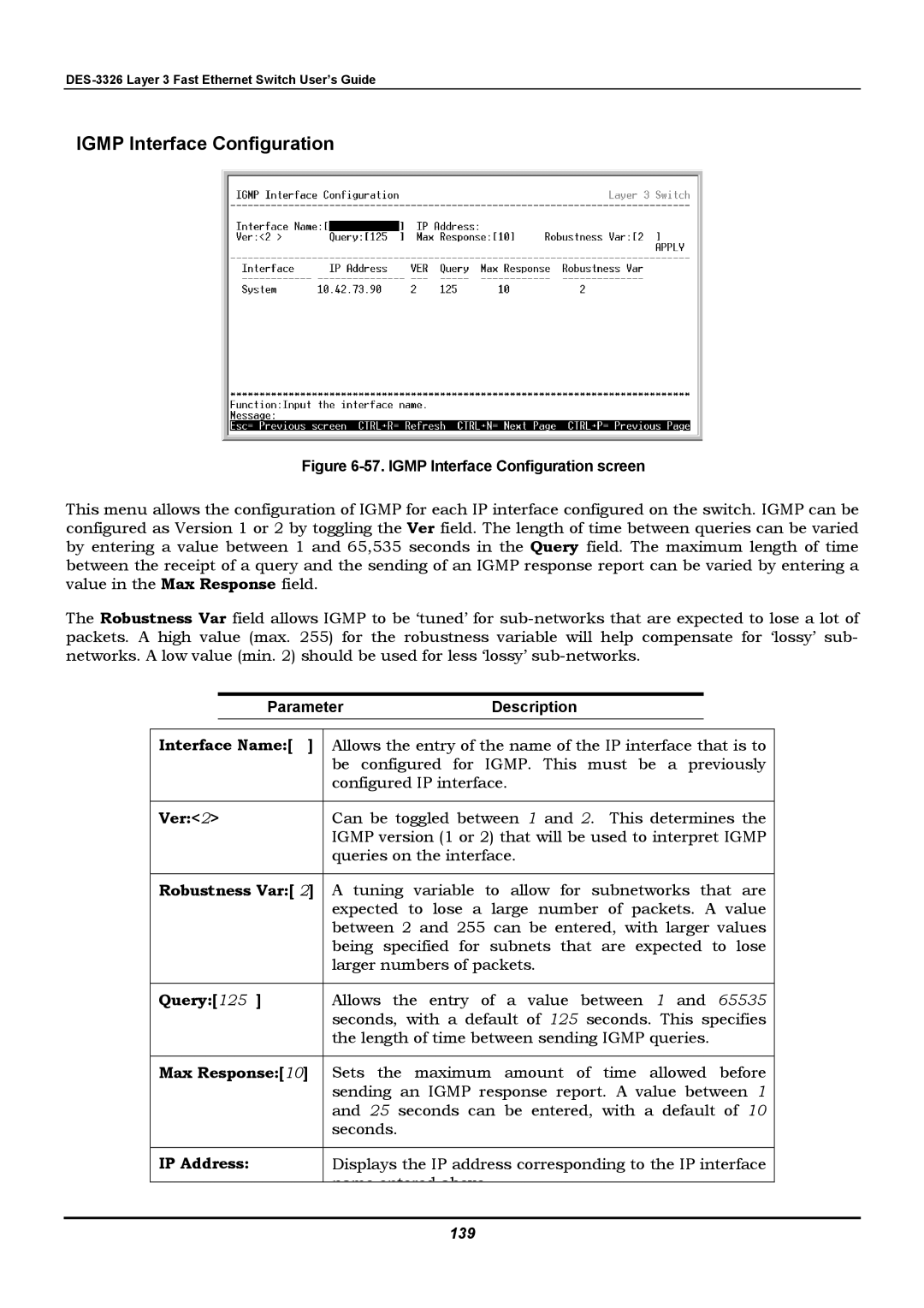 D-Link DES-3326 manual Igmp Interface Configuration 